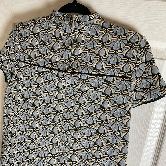 ZARA BASIC SIZE SMALL S BLUE HIGH NECK JACQUARD SHORT SLEEVE MINI CASUAL DRESS - Picture 7 of 11